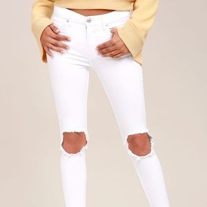 Free People High Rise Busted White Skinny Jeans